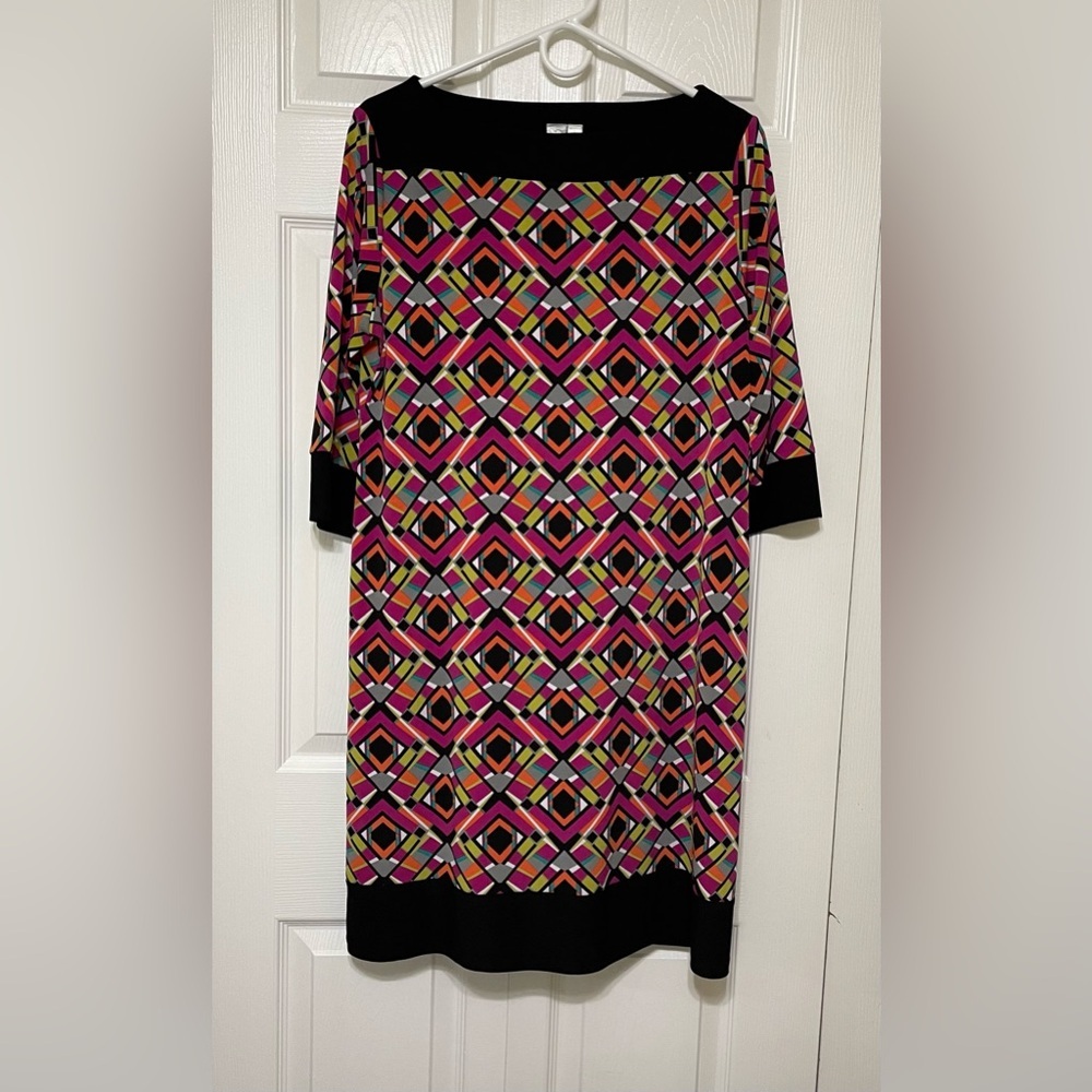 Emma & Michele Pink and Black Sheath Dress with Crew Neck
